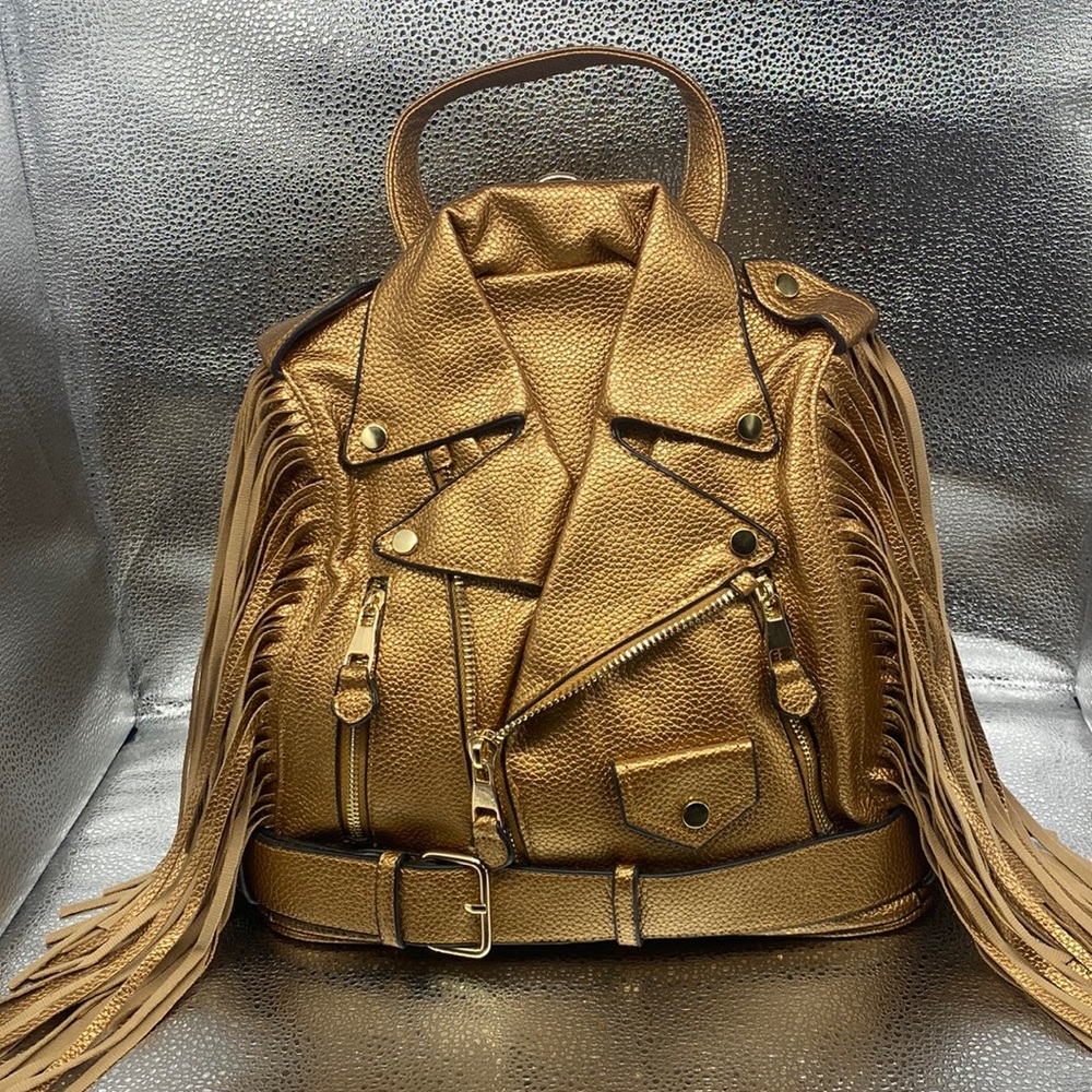 NWT Vegan Leather Le Miel Fringe Biker Jacket Crossbody | Backpack